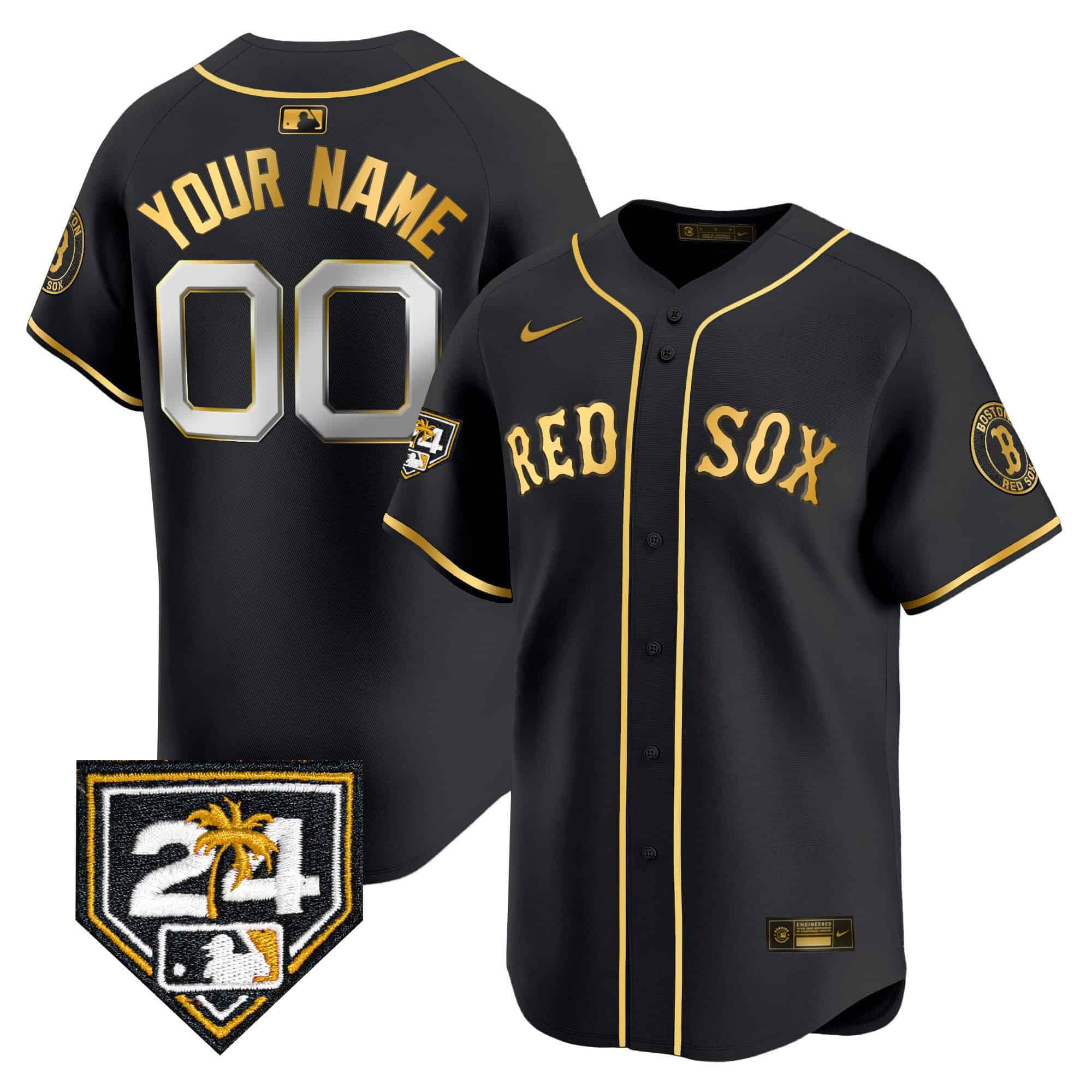 Men Boston Red Sox Black Nike 2024 Spring Training Patch Vapor Premier Limited Custom MLB Jersey